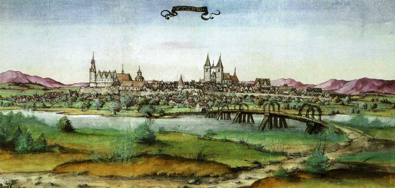 The town of Wittenberg (c. 1536), a tiny mud-cottage town in east Germany that served as the capital of Electoral Saxony.
